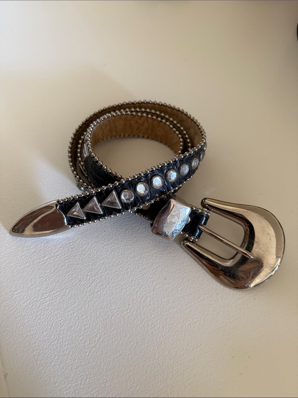 Black Leather Stud and Rhinestone Belt